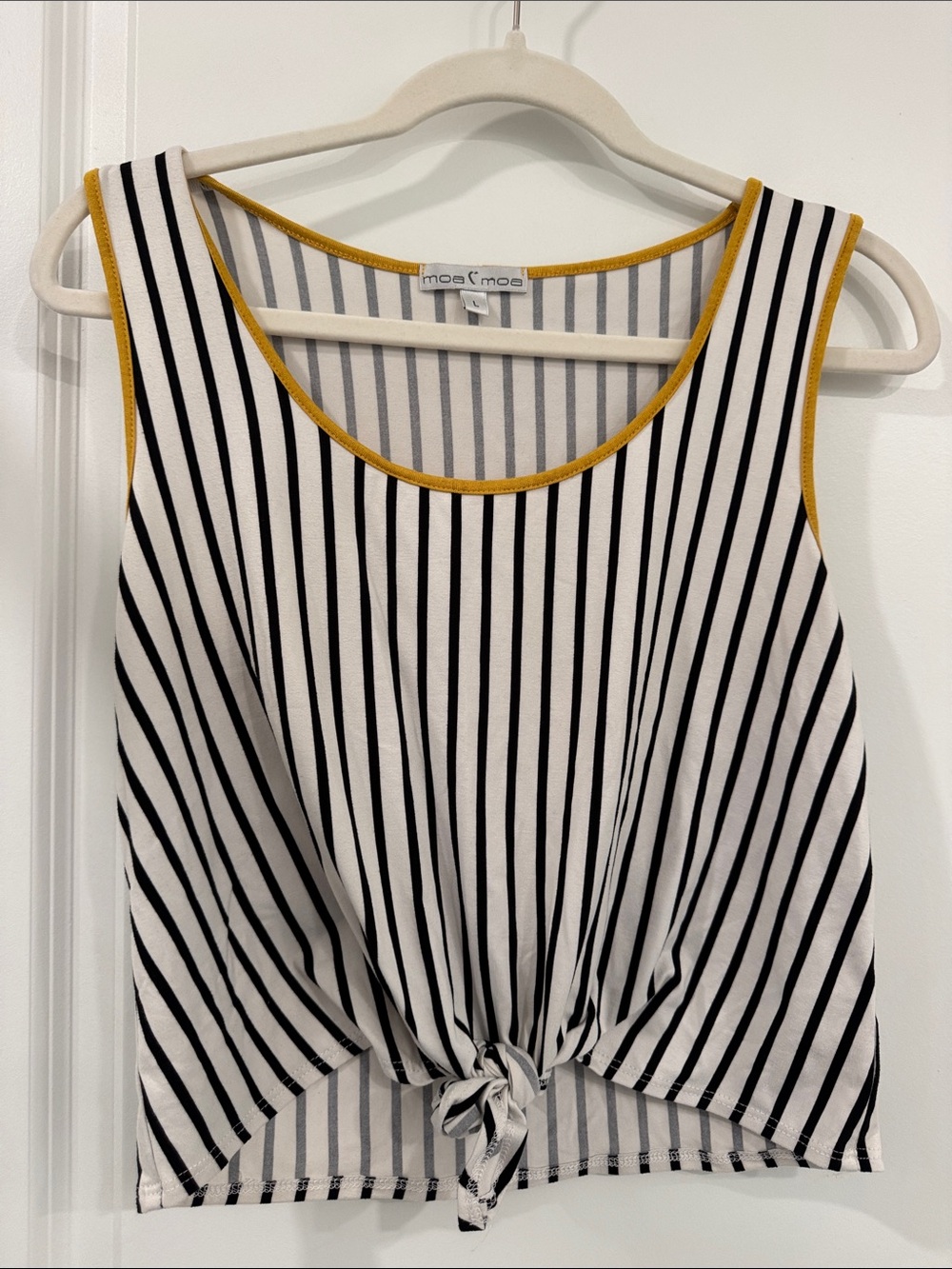 Tie front vertical stripe tank with mustard trim